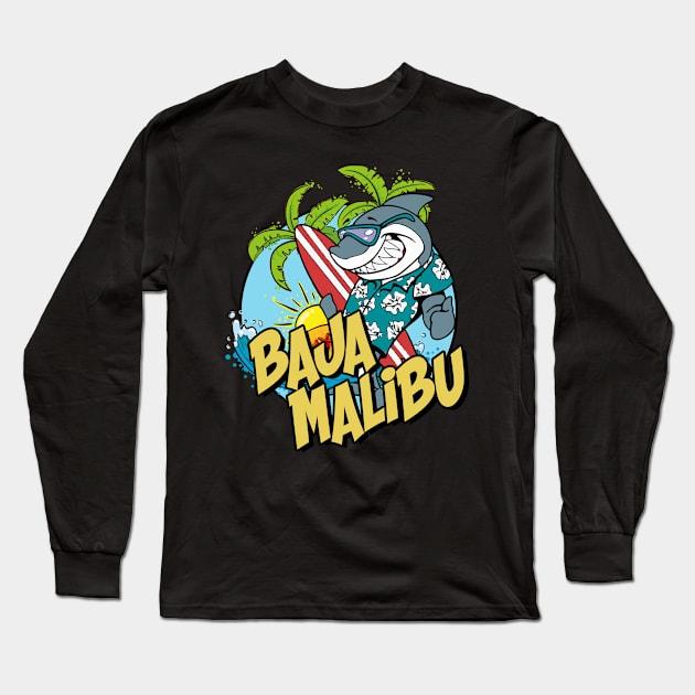 Malibu surfing shark Long Sleeve T-Shirt by SerenityByAlex